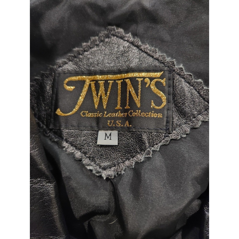 Vintage 80s Twins Jacket Womens Medium Leather Checkered Motorcycle Made in USA - Picture 3 of 12